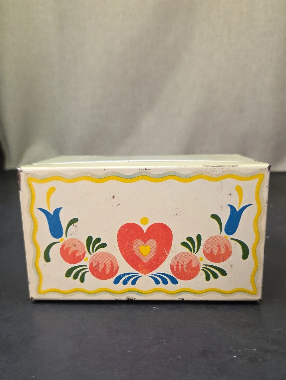 Vtg 1960s Ohio Art Co. Tin Recipe Box Folk Art Floral , Blue Metal Napkin Holder
